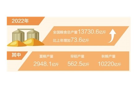 2022年全國糧食產量穩(wěn)中有增 連續(xù)8年穩(wěn)定在1.3萬億斤以上